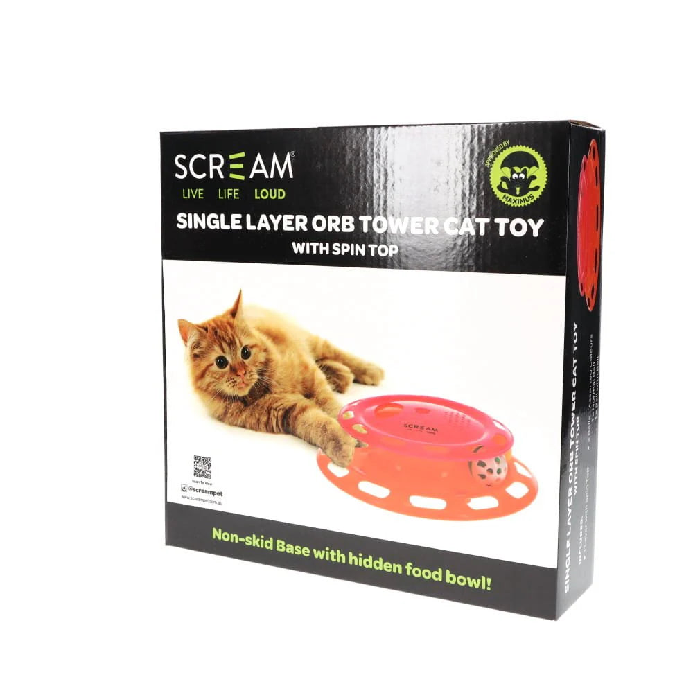 Scream Single Layer Orb Tower With Spin Top - Loud Pink + Orange