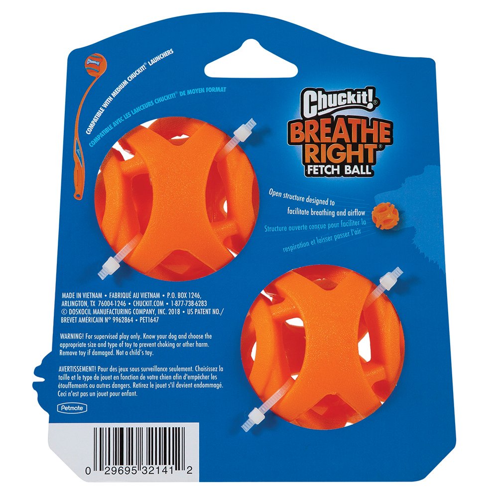 Chuckit! Breathe Right Fetch Ball Medium 6cm 2pk