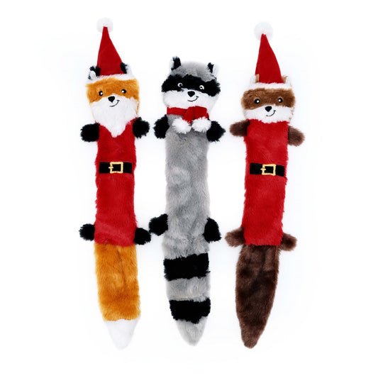 Zippy Paws Holiday Skinny Peltz 3pk Large - Santa Fox, Raccoon + Elf Squirrel