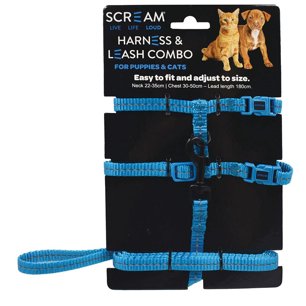 Scream Reflective Adjustable Nylon Cat/Puppy Harness + Leash Combo