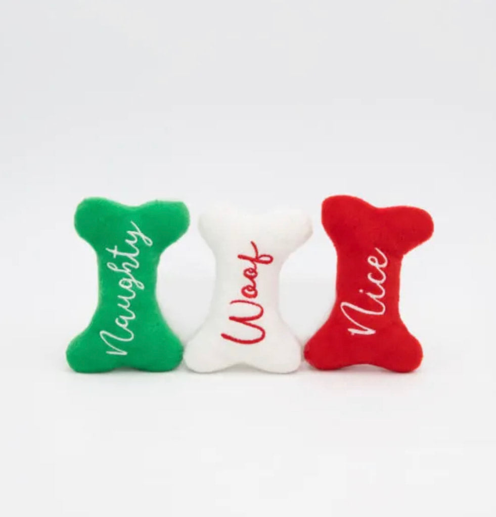 Zippy Paws Holiday Miniz Naught And Nice Bones 3pk
