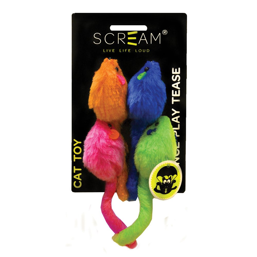 Scream Multi Coloured Mice Cat Toy 4pk