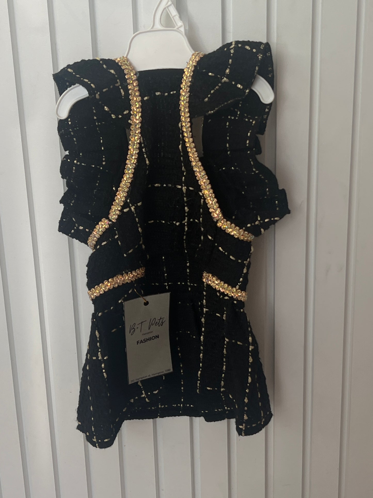 B+T Pets Fashion - Black and Gold Tweed Dress