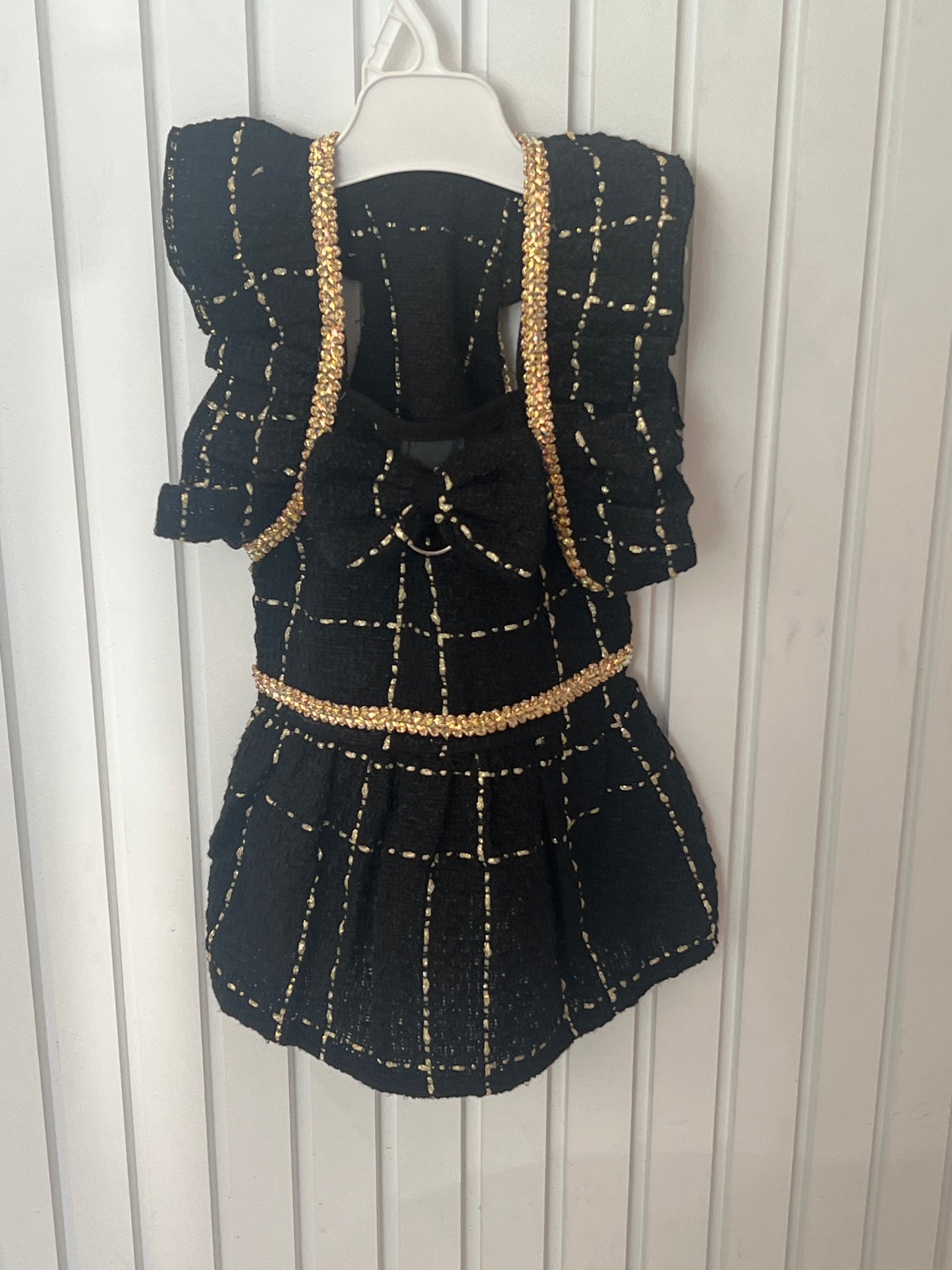 B+T Pets Fashion - Black and Gold Tweed Dress