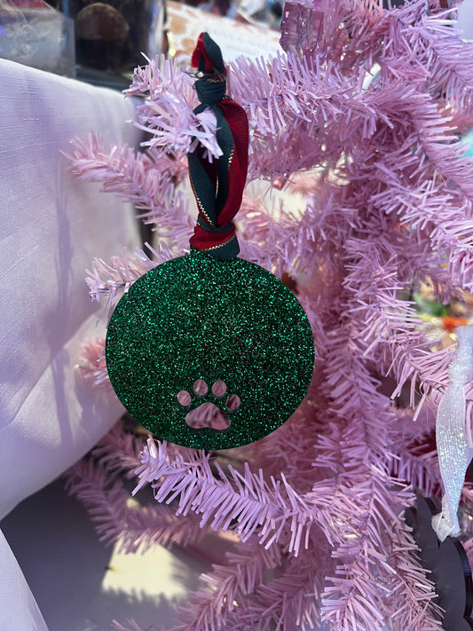 Personalised Acrylic Bauble Round With Paw Print Cut Out