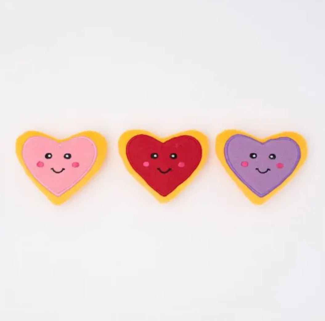 Zippy Paws Valentine's Miniz 3pk - Heart Cookies