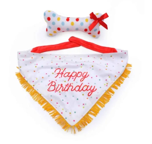 Zippy Paws Birthday Gift Set For Dogs - Bandana + Bone