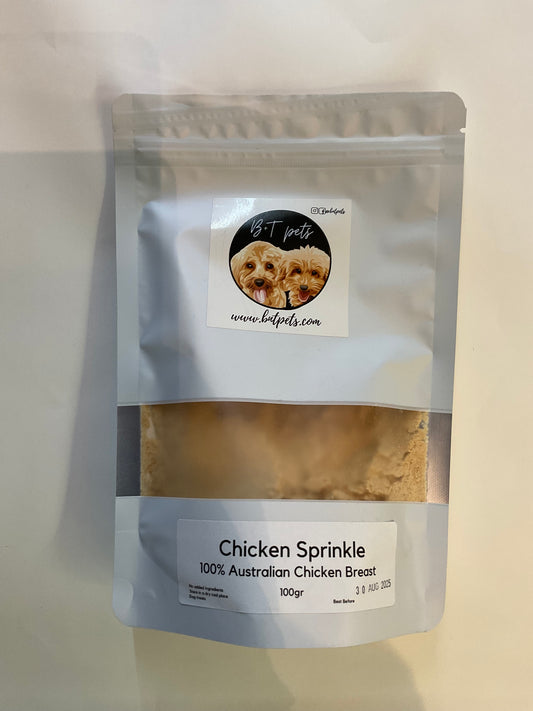 Chicken Sprinkle Topper 100gr B+T Pets Dehydrated Australian Single Ingredient