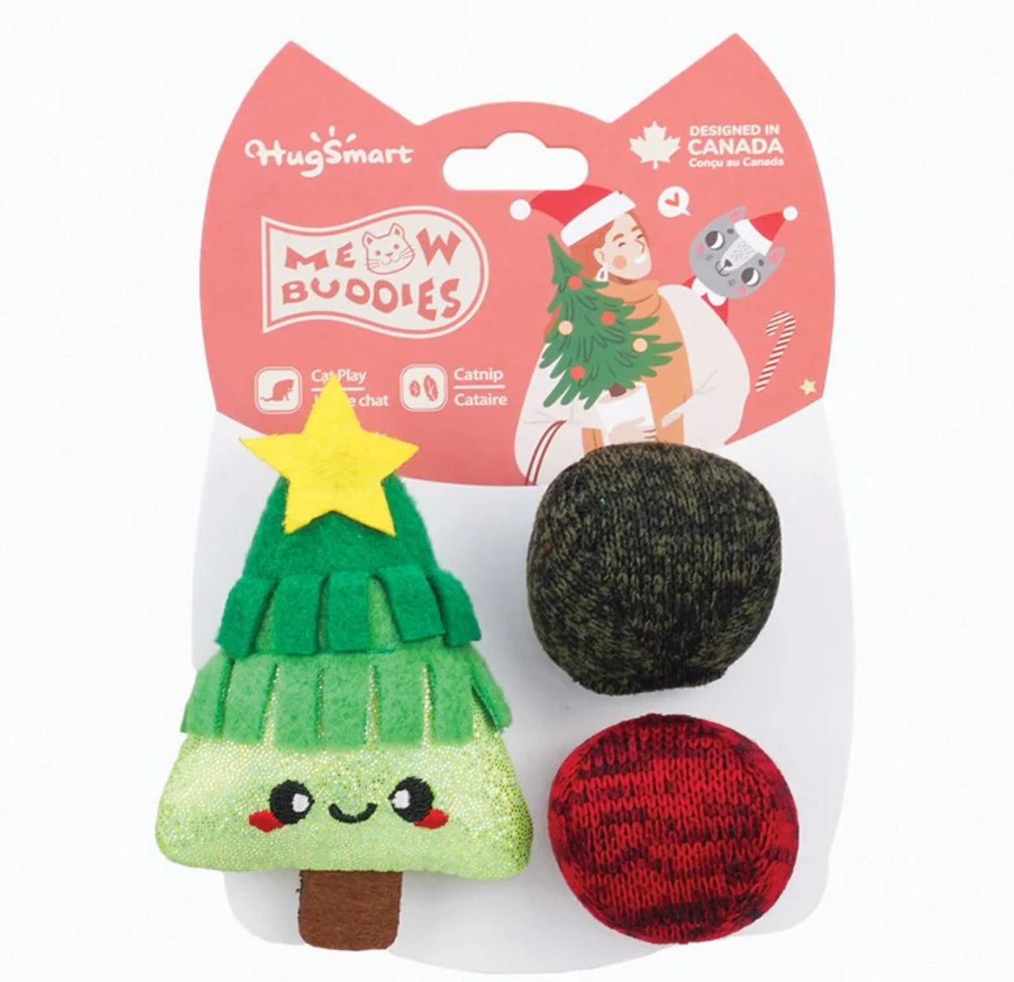 Hugsmart Meow Buddies Christmas Xmas Tree & Balls Cat Toy 3 Pack