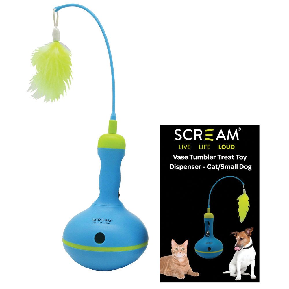 Scream Vase Tumbler Treat Toy Dispenser Cat/Small Dog - Loud Green + Blue