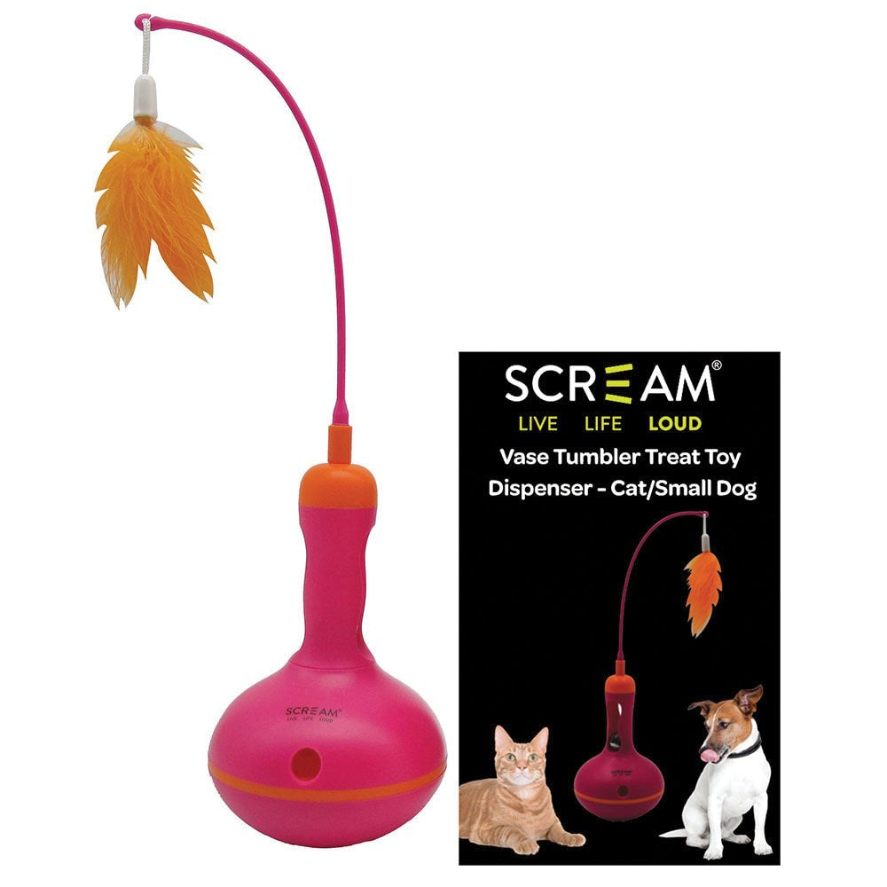 Scream Vase Tumbler Treat Toy Dispenser Cat/Small Dog - Loud Pink + Orange