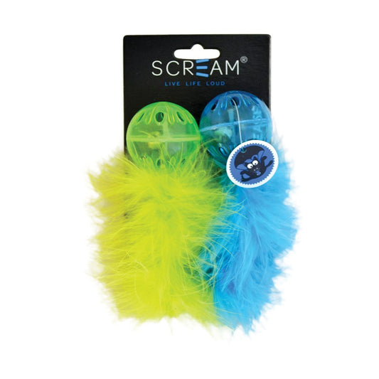 Scream Lattice Ball With Feather Loud Green + Blue 2pk