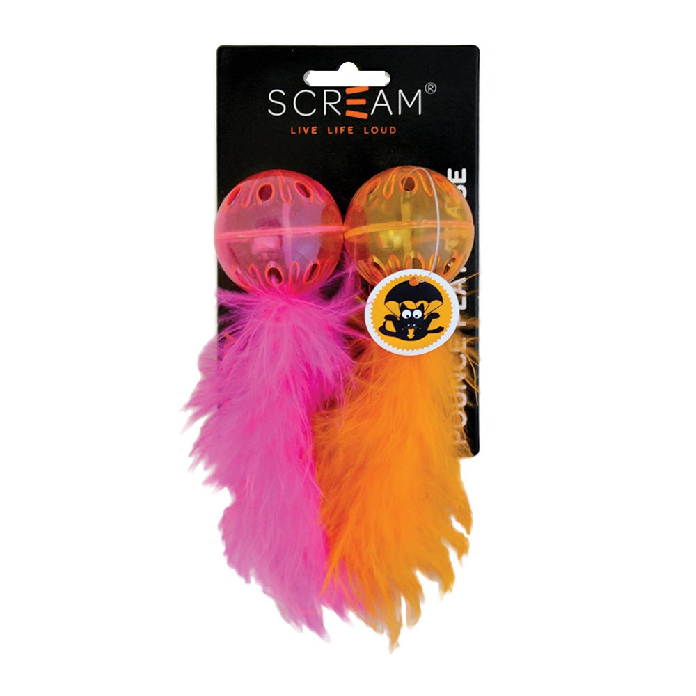 Scream Lattice Ball With Feather Loud Orange + Pink 2pk