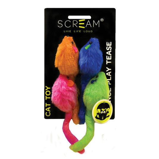 Scream Multi Coloured Mice Cat Toy 4pk