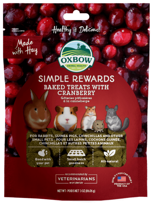 Oxbow Simple Rewards Baked Treats with Cranberry and Hay for Rabbits, Guinea Pigs, Chinchillas