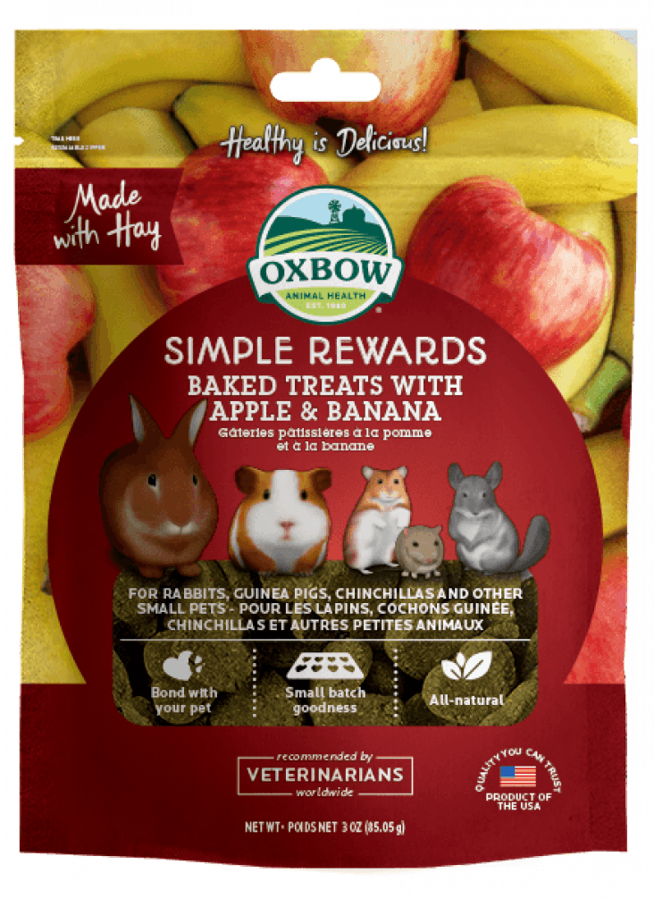 Oxbow Simple Rewards Baked Treats with Apples and Bananas for Rabbits, Guinea Pigs, Chinchillas
